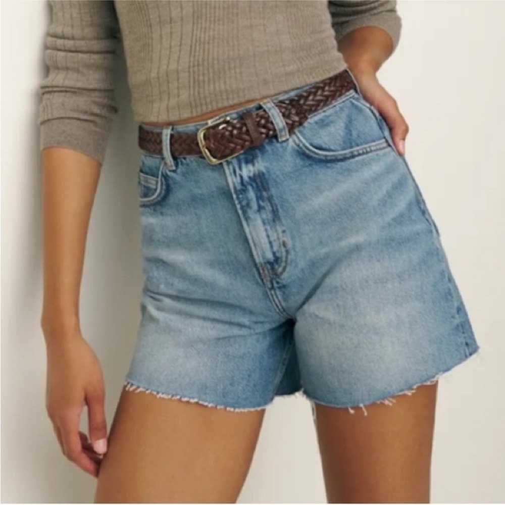 Reformation Light Blue Frayed Denim Cutoff Shorts
